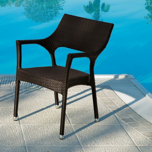 Image of Varaschin Cafenoir Outdoor Dining Chair With Arms By Varaschin R And D (set Of 2) - Dark Brown - Sun Screen