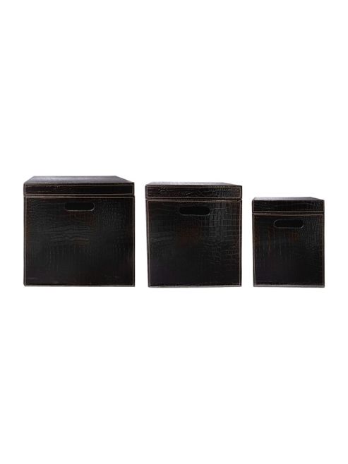 Image of Biba Set Of 3 Black Mock Croc Storage Boxes In Black
