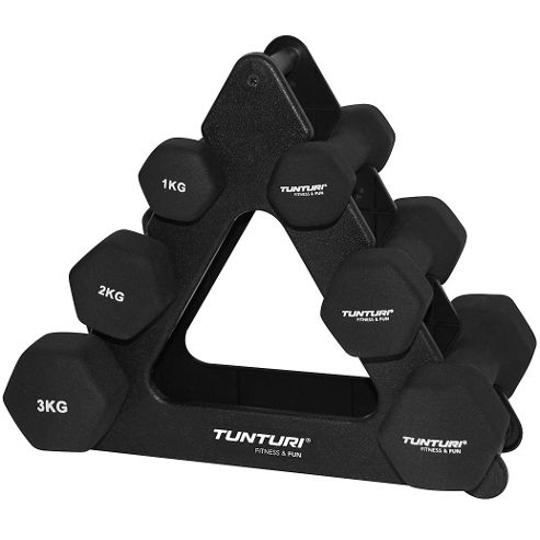 Image of Tunturi Neoprene Dumbbell Set With Triangle Stand