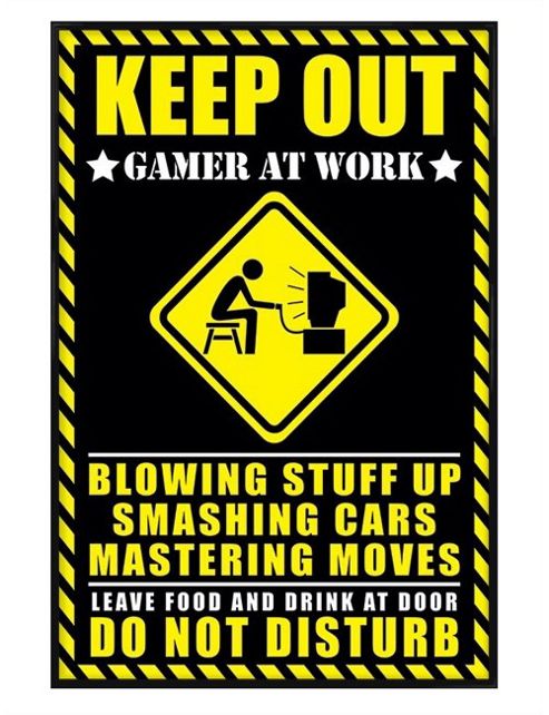 Image of Gloss Black Framed Warning Sign Gamer At Work Poster