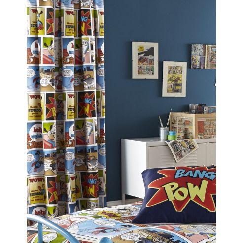 Image of Catherine Lansfield Home Kids Comic Strip Multi Coloured Cotton Rich Curtains 66x72