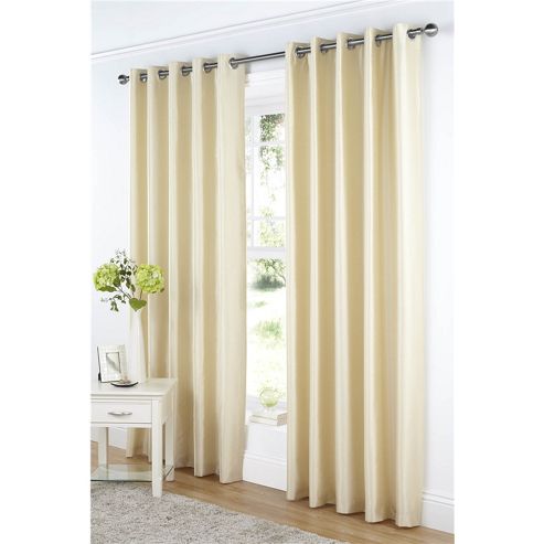 Image of Dreams And Drapes Java Lined Eyelet Faux Silk Curtains 90x108 Inches (228x274 Cm) - Cream