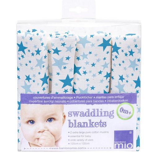 Image of Bambino Mio Swaddling Blanket Blue Star (2 Pack)