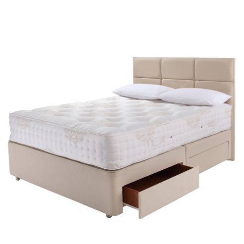 Image of Relyon Kingsize Divan Bed Set, Natural Lambswool With Padded Top, 4 Drawer Storage