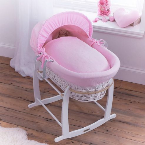 Image of Clair De Lune White Wicker Moses Basket (cotton Candy Pink)