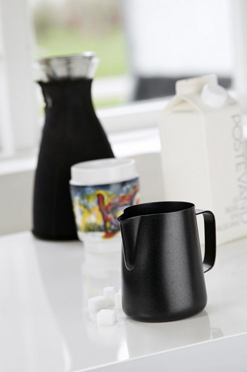 Image of Steel Function Milk Pitcher In Black - 0.35 L, 10.5 Cm H X 10 Cm W X 8 Cm D