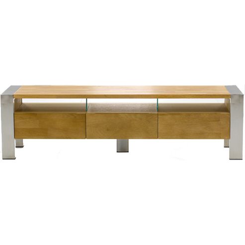 Image of Ohio Oak 3 Drawer Tv Stand With Chrome Legs