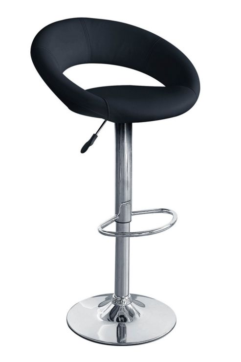 Image of Premier Housewares Leather Effect Barstool With Chrome Base And Footrest (set Of 2) - Black