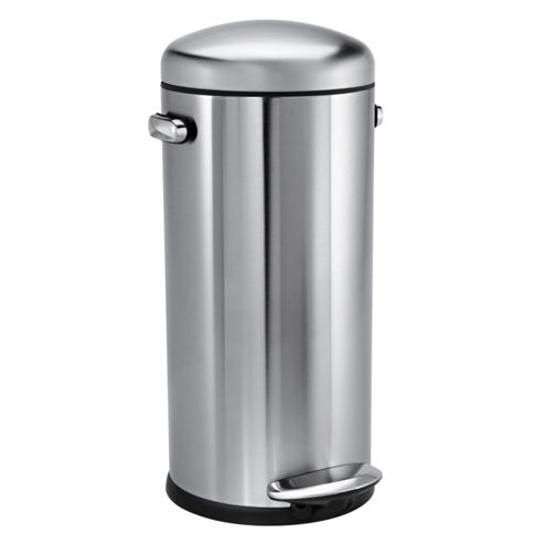 Image of Simplehuman 30 Litres Round Retro Pedal Bin - Brushed Stainless Steel