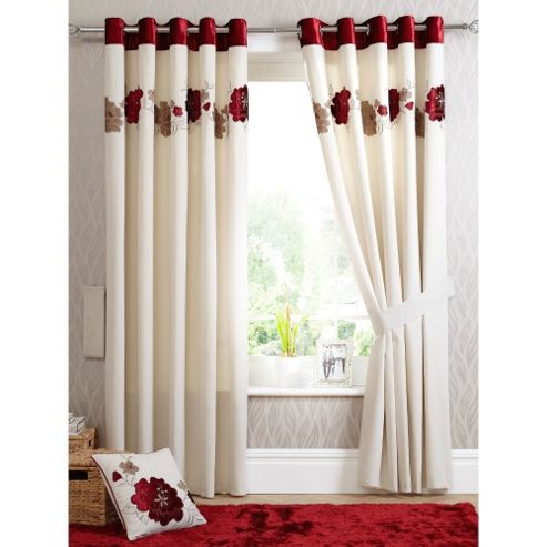 Image of Dreams N Drapes Kezia Red 66x72 Eyelet Lined Eyelet Curtains