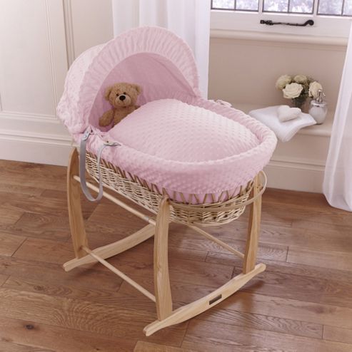 Image of Clair De Lune Dimple Natural Wicker Moses Basket - Pink