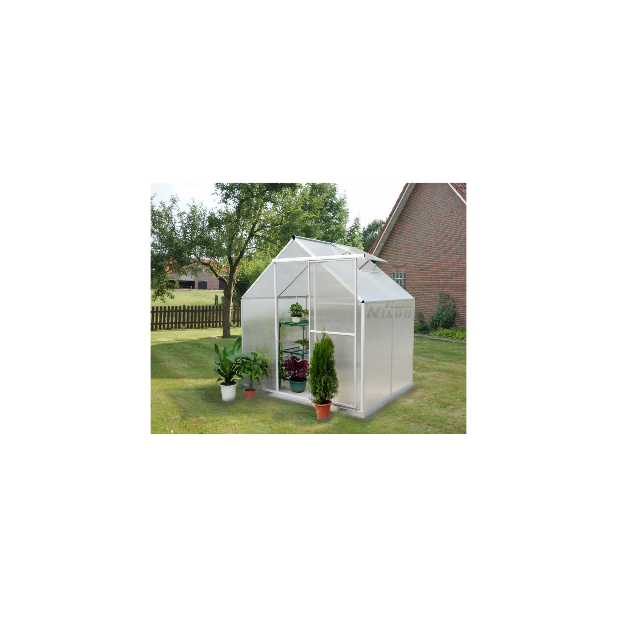 Nison Aquila 4x6 Aluminium Polycarbonate Greenhouse, Including Base & Free Shelving at Tesco Direct