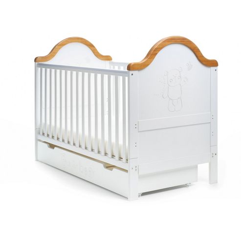 Image of Obaby B Is For Bear Cot Bed & Under Drawer - White With Pine Trim