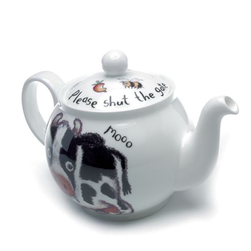 Image of Roy Kirkham Bone China 6 Cup Teapot, Please Shut The Gate, Cow Design