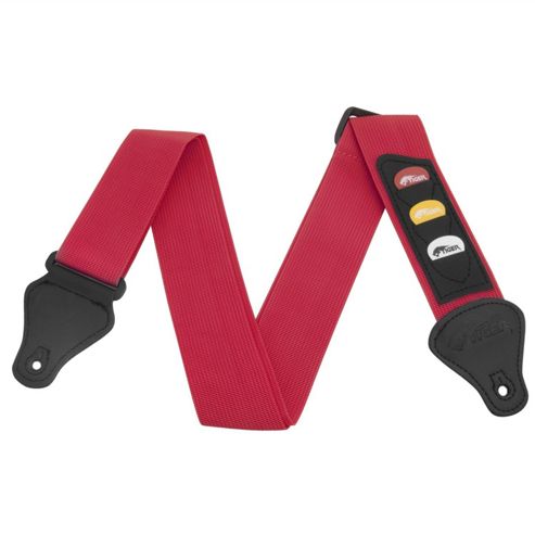 Image of Red Guitar Strap With Pick Holder