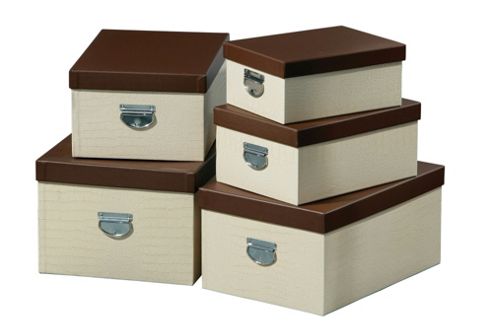 Image of Premier Housewares Mock Croc Storage Boxes In Cream (set Of 5)
