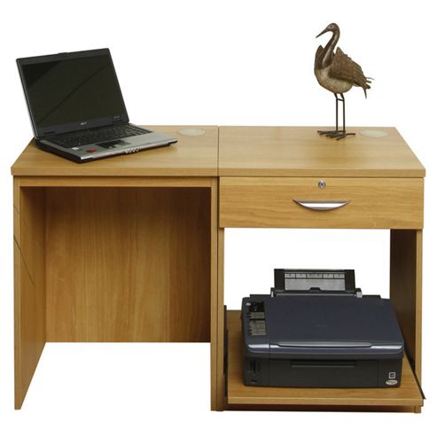 Image of Enduro Home Office Desk / Workstation With Drawer And Printer Storage - Walnut