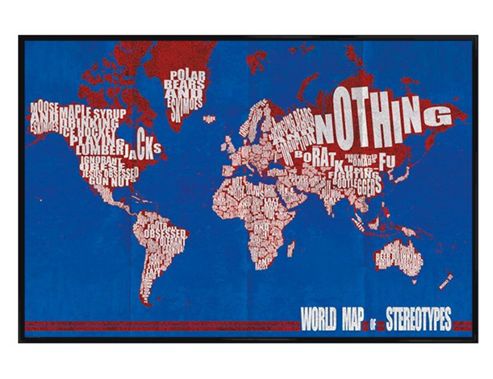 Image of Gloss Black Framed World Map Of Stereotypes Poster
