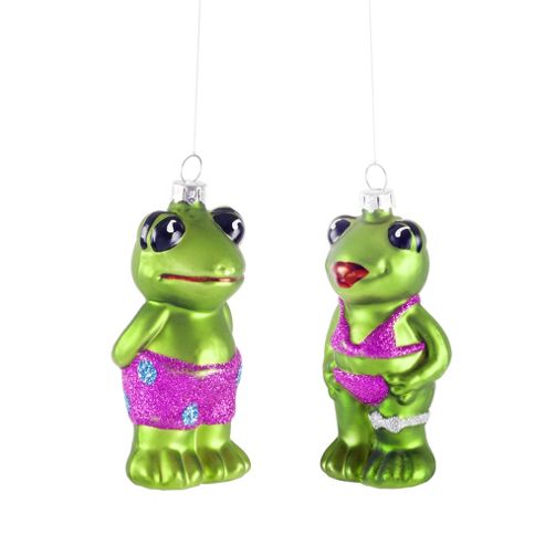 Image of Mr & Mrs Holiday Frog Glass Bauble Christmas Tree Decorations