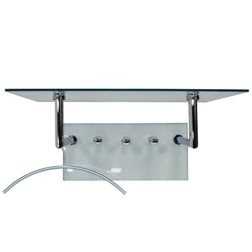 Image of Ghost - Glass And Metal Wall Shelf With Coat Hanging Pegs - Silver / Clear