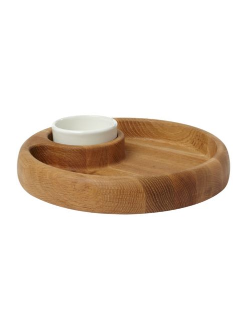 Image of Linea Oak Serve Bowl With Ceramic Dip In Brown