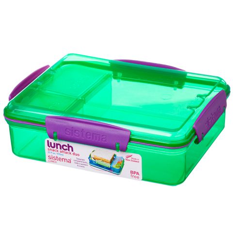 Image of Sistema 975ml Multi Compartment Snack Attack Duo Lunch Box, Green