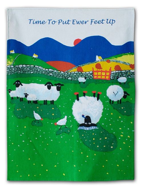 Image of Thomas Joseph Tea Towel, Time To Put Ewer Feet Up Sheep Design