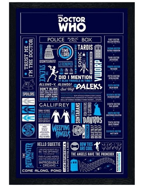 Image of Black Wooden Framed Doctor Who Time Lord Infographic Poster