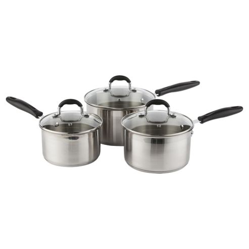 Image of Tesco Stainless Steel Saucepan Set With Glass Lids, 3 Piece