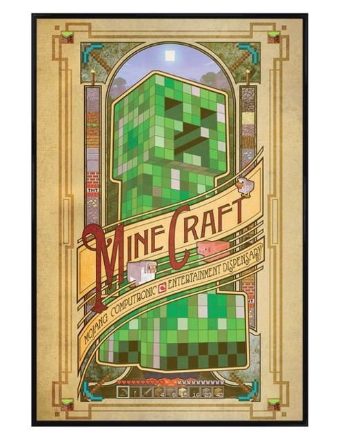 Image of Gloss Black Framed Minecraft Creeper Statue Poster
