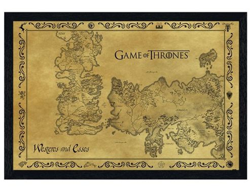 Image of Game Of Thrones Black Wooden Framed Antique Map Got Poster