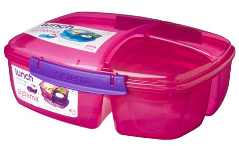 Image of Sistema Triple Split 2l Lunch Box With Yoghurt Pot, Pink