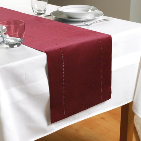 Image of Country Club Hem Stitch Table Runner In Red