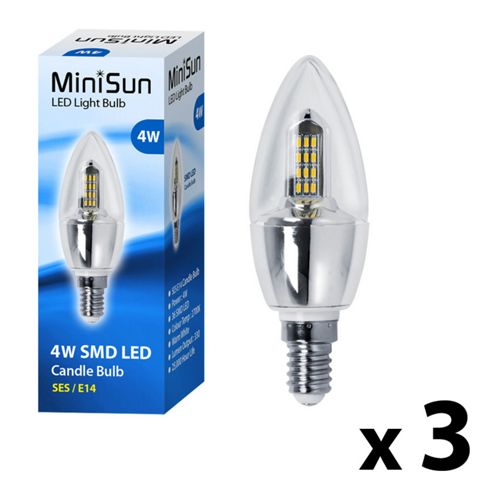 Image of Pack Of Three Minisun Ses E14 4w Smd Led Candle Bulbs Warm White