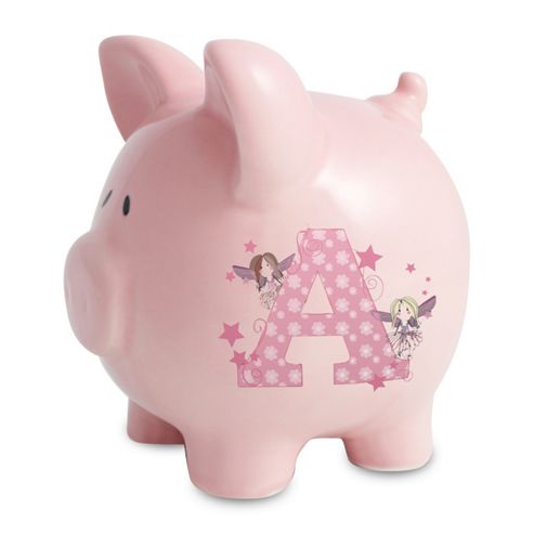 Image of Personalised Fairy Letter Pink Piggy Money Box