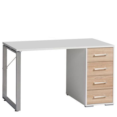 Image of Maja- M--bel 4 Drawer Writing Desk - White / Sonoma-oak