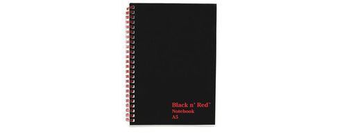 Image of Black N Red Notebook Soft Cover Wirebound Perforated 90gsm Ruled 100pp A5 Ref 100080155 [pack 10]