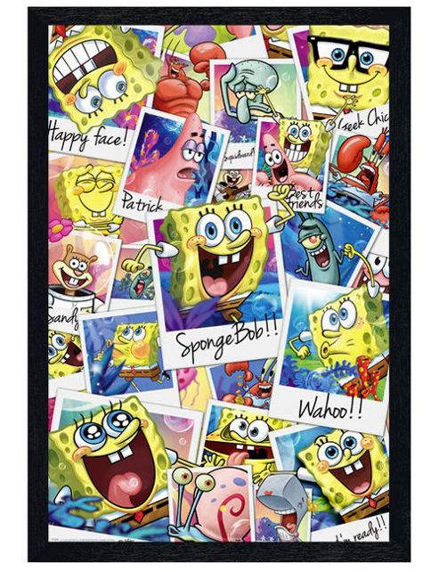 Image of Spongebob Squarepants Black Wooden Framed Crazy Polaroids Poster