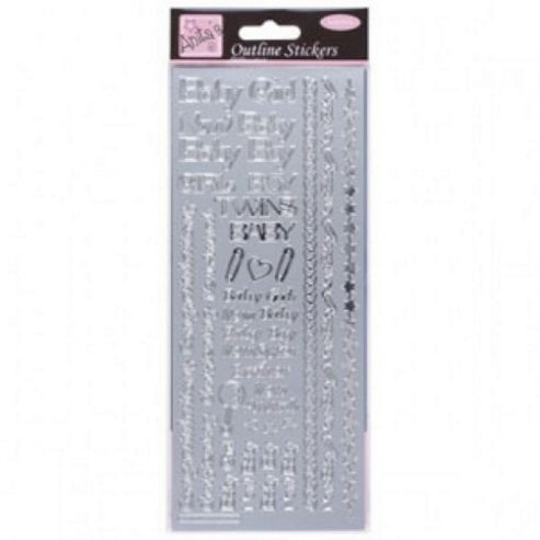 Image of Outline Stickers New Baby Silver