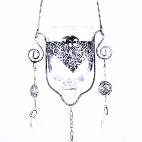 Image of Single Hanging Clear Glass Home Or Garden Tealight Holder