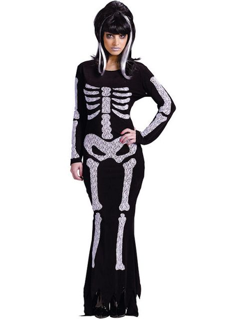 Image of Adult Lace Skeleton Gown Fancy Dress Costume