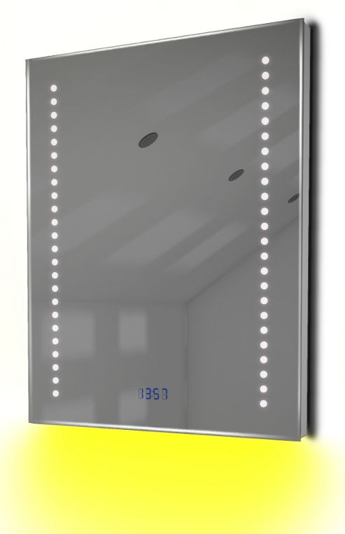 Image of Bathroom Clock Mirror With Underlighting, Bluetooth, Demist & Sensor K189yaud