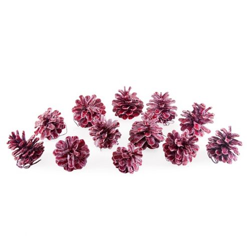 Image of Set Of Twelve Pink/red Waxed Pine Cone Christmas Decoration Accessories