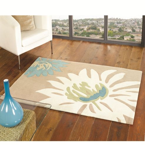 Image of The Peaks Hayfield Beige/teal 80x150 Acrylic Rug