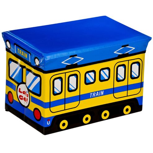 Image of Train - Childrens Storage Box/seat - Blue / Yellow