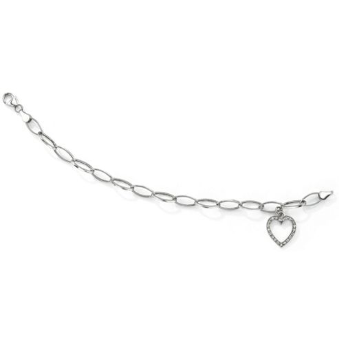 Jewelco London 9ct White Gold - Cubic Zirconia - Bracelet - with Heart ...