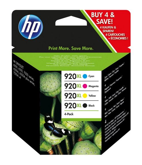 Image of Hp 920xl 4-pack High Yield Black/cyan/magenta/yellow Original Ink Cartridges