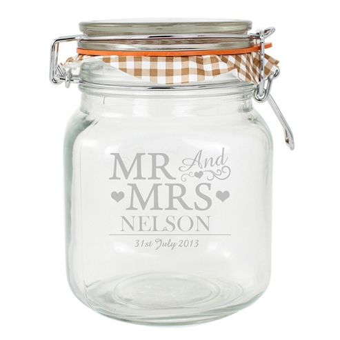 Image of Personalised Mr & Mrs Small Glass Kilner Kitchen Storage Jar