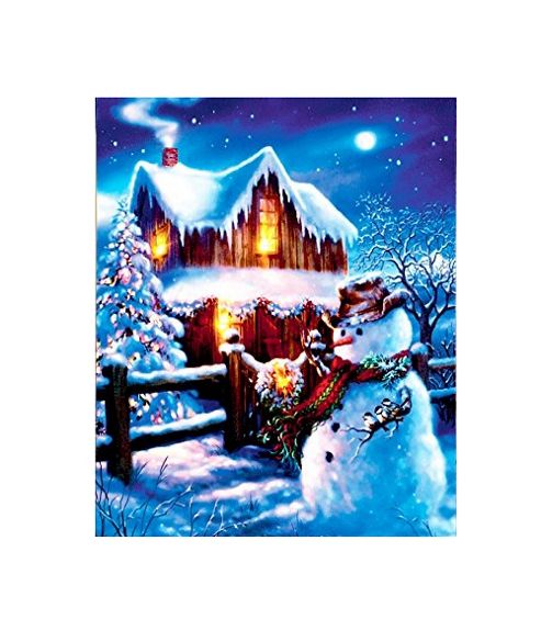 Image of Led Christmas Canvas Scene Battery Operated Light Up Canvas Portrait Snowman