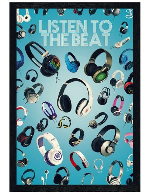 Image of Black Wooden Framed Listen To The Beat Poster